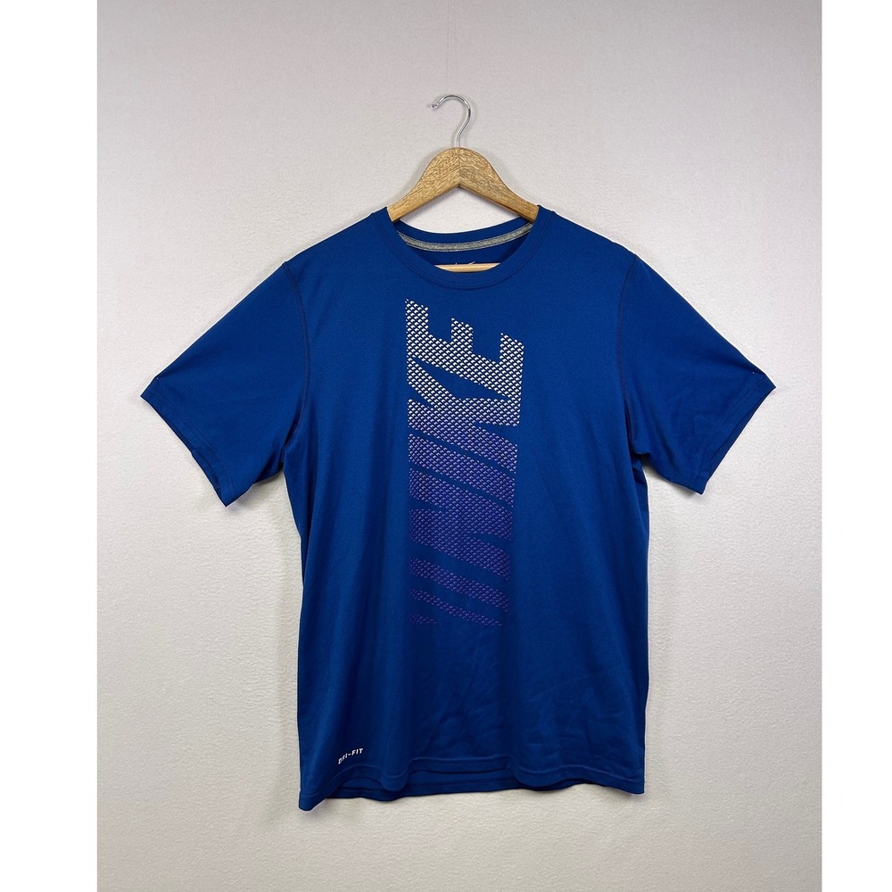 Athletic Nike Mens Large Blue Dri-FIT Graphic Logo Short Sleeve Activewear Tee